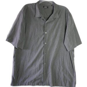 Alfani Mens Size 2XL Stripe Short Sleeve Shirt Button Front Gray Regular Fit